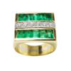 Picture of 18k Yellow Gold & Platinum Emerald & Diamond Large Rectangular Fashion Ring