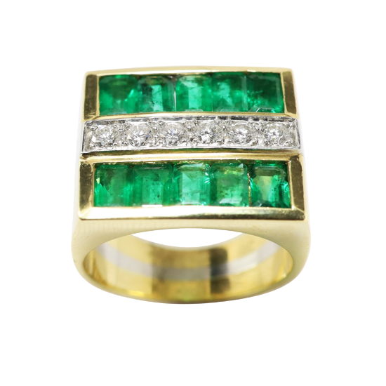 Picture of 18k Yellow Gold & Platinum Emerald & Diamond Large Rectangular Fashion Ring