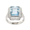 Picture of 14k White Gold & 4.32ct Emerald Cut Aquamarine Ring with Diamond Halo
