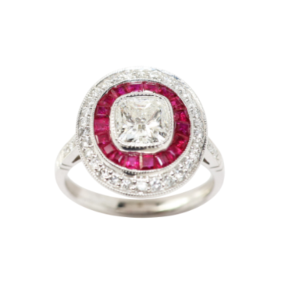 Picture of Art Deco Inspired Platinum Diamond and Ruby Ring