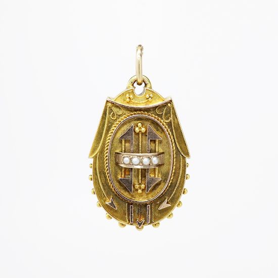 Picture of Antique Victorian 14k Yellow Gold & Seed Pearl Etruscan Revival Locket