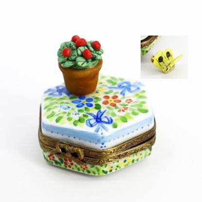 Picture of Limoges Porcelain Potted Plant in Garden Trinket Box  with Surprise Butterfly Inside
