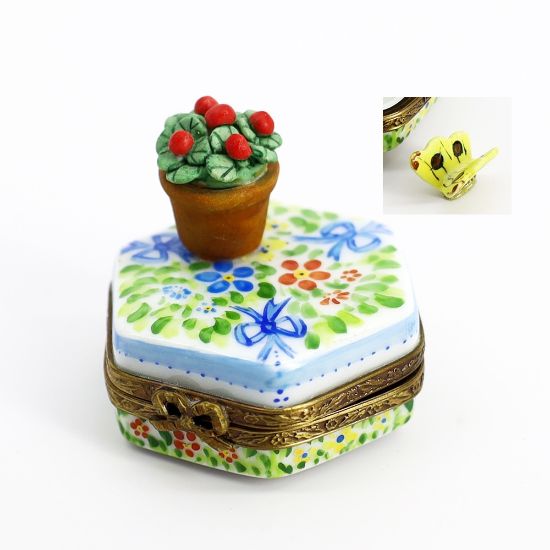 Picture of Limoges Porcelain Potted Plant in Garden Trinket Box  with Surprise Butterfly Inside