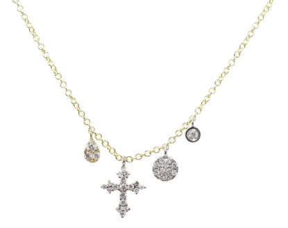 Picture of Two-Tone Gold Diamond Cross and Charm Necklace