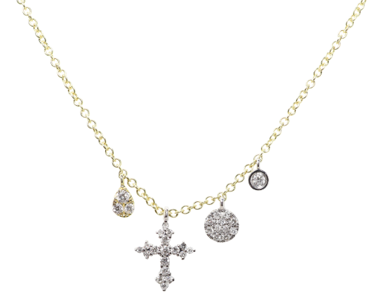 Picture of Two-Tone Gold Diamond Cross and Charm Necklace