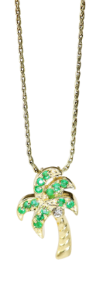 Picture of 14k Yellow Gold Emerald & Diamond Palm Tree Necklace 