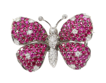Picture of 18k White Gold Ruby & Diamond Butterfly Brooch 