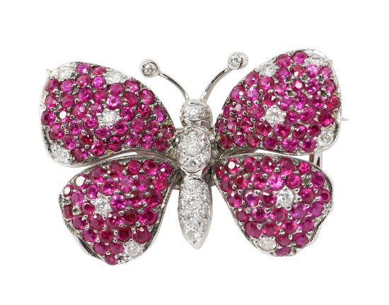 Picture of 18k White Gold Ruby & Diamond Butterfly Brooch 
