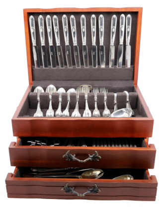 Picture of Olier & Caron of Paris 'Empire' 119-Piece Sterling Silver Flatware Set with Chest