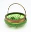 Picture of Antique Loetz/Pallme Konig Iridescent Green Bowl with Enameled Decoration & Brass Handle
