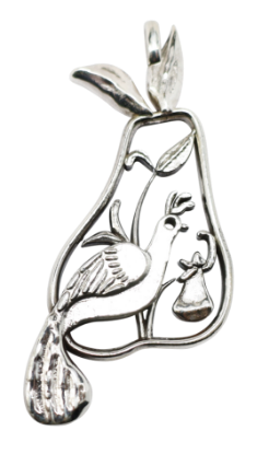 Picture of 12 Days of Christmas, Partridge in a Pear Tree Sterling Silver Ornament by Morini Cacciari Silversmiths