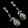 Picture of Qsi Earrings _,clear Cz Long Leaf Dangle Post Back Earrings. 2.35" Long, .65" Wide