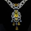Picture of Qsi Necklaces -,citrine Yellow & Clear Cz With Faux Pearls Double Strand Necklace With Drop. 17" Long, 2.25" Drop