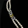 Picture of Qsi Necklaces -,citrine Yellow & Clear Cz With Faux Pearls Double Strand Necklace With Drop. 17" Long, 2.25" Drop