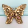 Picture of Vintage Weiss Pink & Red Rhinestone Butterfly Brooch In Gold Tone Frame