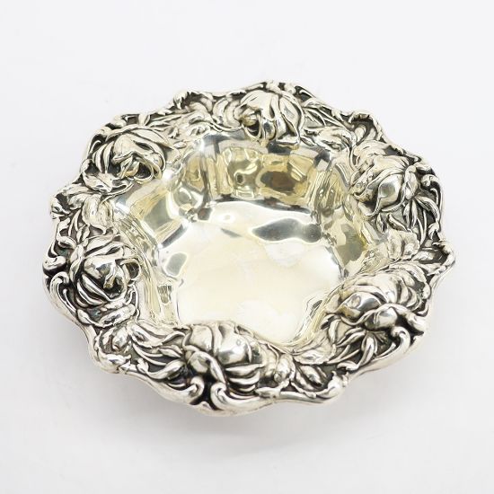 Picture of Antique Art Nouveau Frank M. Whiting Sterling Silver Bowl with Roses on Rim