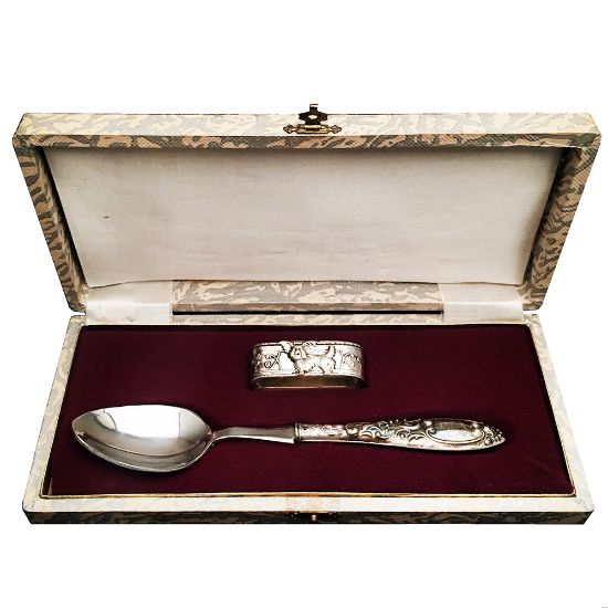 Picture of Vintage .833 Portuguese Silver Christening Set in Original Box