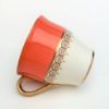 Picture of Vintage Aynsley Bone China Orange & Pale Butter Yellow Demitasse Cup & Saucer with Brown Scroll Details