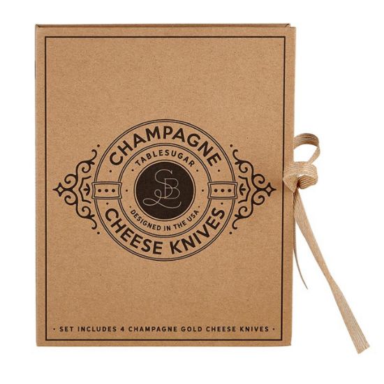 Picture of Faux Book 'Champagne Cheese Knives' 4-Piece Cheese Knife Set