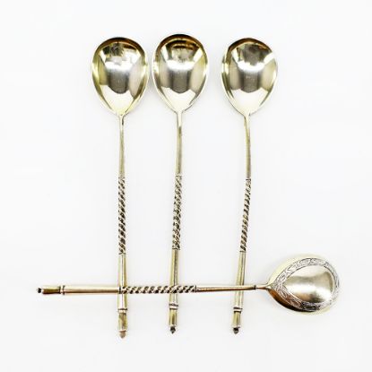 Picture of Antique Early 20th Century Set of 4 Russian .84 Silver Spoons with Half Twist Handles