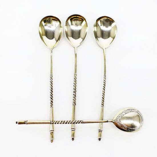 Picture of Antique Early 20th Century Set of 4 Russian .84 Silver Spoons with Half Twist Handles