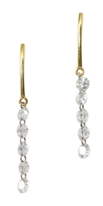 Picture of 18k Yellow Gold & Floating Round Brilliant Cut Diamonds Drop Earrings