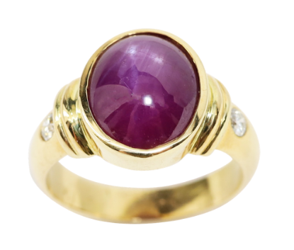 Picture of Men's 18k Yellow Gold & Star Ruby Ring with Diamond Accents