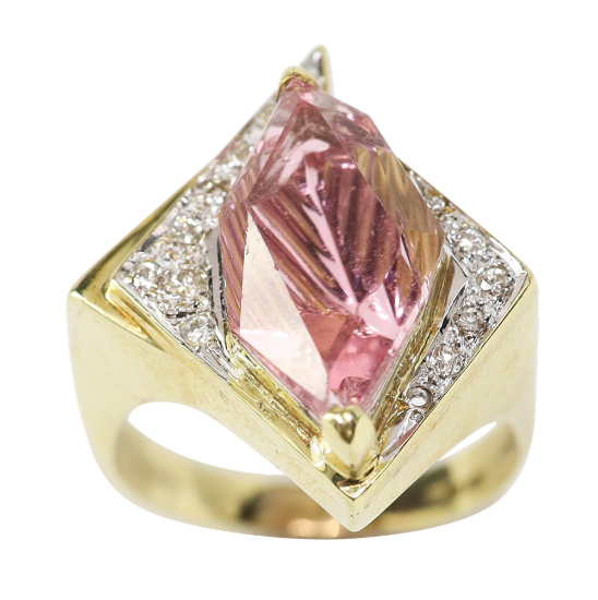 Picture of 14k Yellow Gold Fantasy Cut Party Colored Tourmaline & Diamond Ring