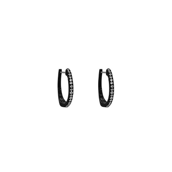 Picture of 14k Gold Space Black Diamond Huggies Earrings