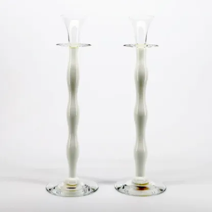 Picture of Pair of Orrefors Anne Nilsson Celeste White Candlestick Holder