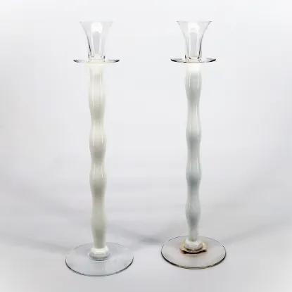 Picture of Pair of Orrefors Anne Nilsson Celeste White Candlestick Holder
