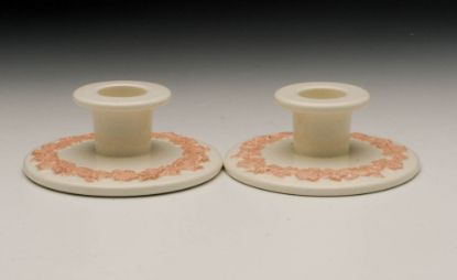 Picture of Wedgwood Pink On Cream Pair of Banquet Candlestick Holders