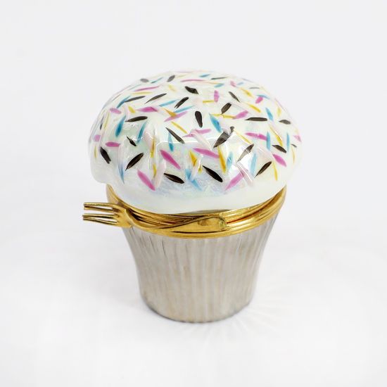 Picture of Limoges Porcelain Cupcake with Sprinkles in Silver Foil Trinket Box 