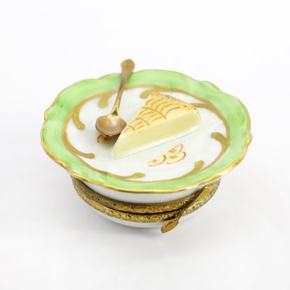 Picture of Limoges Porcelain Slice of Apple Pie on Plate with Spoon Trinket Box