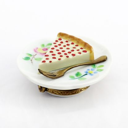 Picture of Limoges Porcelain Slice of Cherry Pie on Plate with Fork Trinket Box   