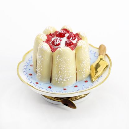 Picture of Limoges Porcelain Strawberry Charlotte, Ladyfinger Cake on Plate Trinket Box  