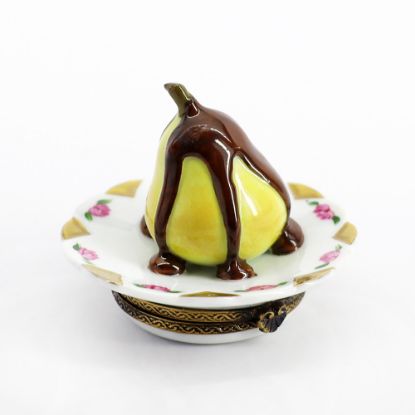 Picture of Limoges Porcelain Chocolate Covered Pear on Plate Trinket Box 