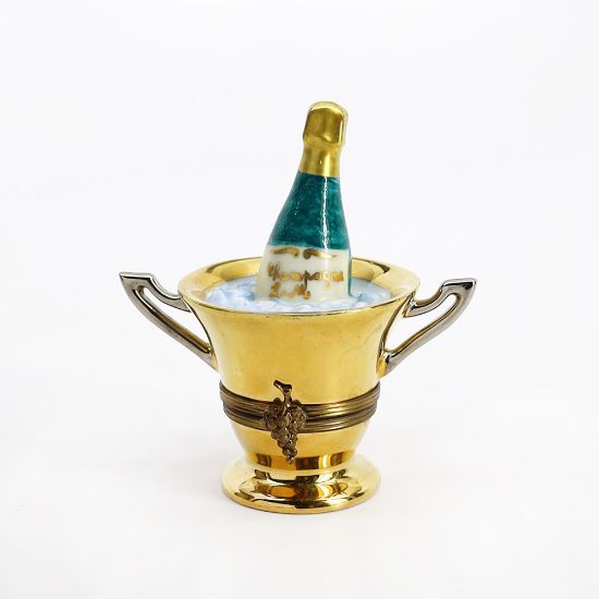 Picture of Limoges France Champagne Bottle in Golden Ice Bucket Trinket Box