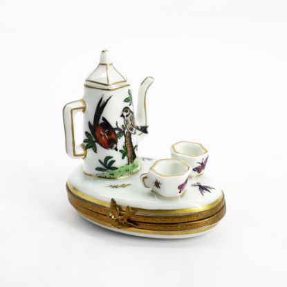 Picture of Limoges Porcelain Coffee Set with Rothschild Bird Inspired Motif Trinket Box