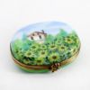 Picture of Limoges Porcelain Oval Trinket Box Painted with Field of Sunflowers