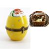 Picture of Limoges Porcelain Yellow Floral Egg Trinket Box with Basket with Egg & Chick Inside 