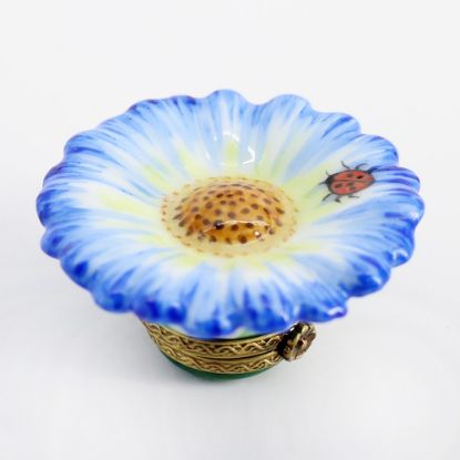 Picture of Limoges Porcelain Single Blue Daisy/Cosmo Flower Blossom Trinket Box 