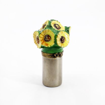 Picture of Limoges Porcelain Sunflowers in Vendor's Metal Pot Trinket Box