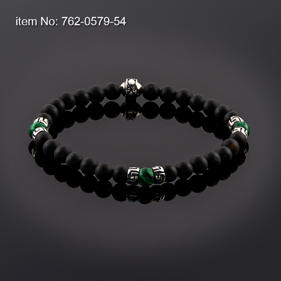 Picture of AXION Sterling Silver, Onyx and Malachite Beaded Bracelet