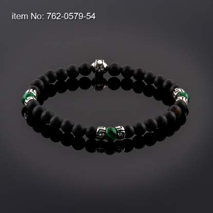 Picture of AXION Sterling Silver, Polished Onyx and Malachite Beaded Bracelet