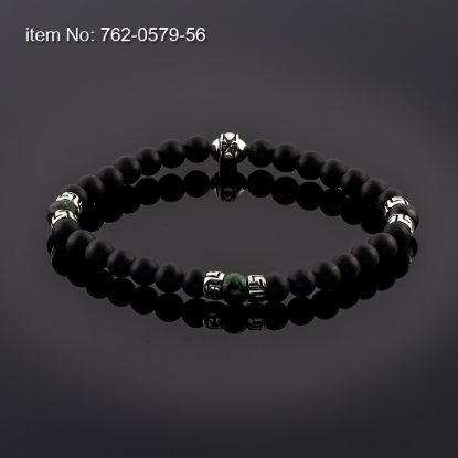 Picture of AXION Sterling Silver Greek Key Onyx & Hematite Beaded Elastic Cord Bracelet