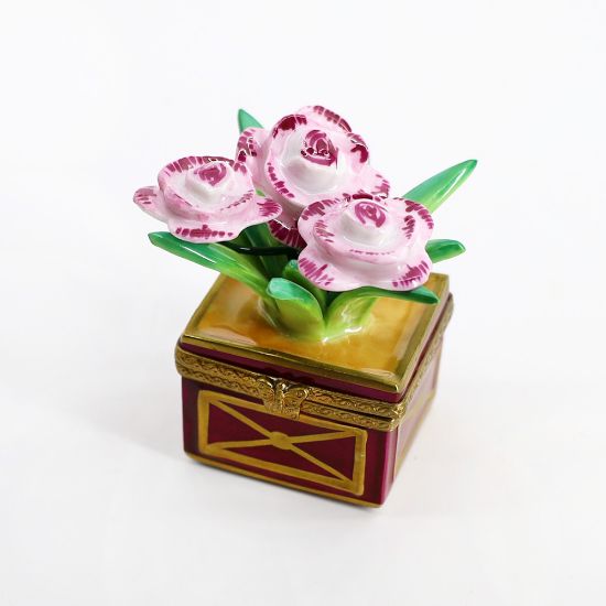 Picture of Limoges Porcelain Potted Pink Roses Trinket Box