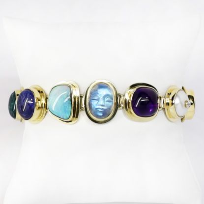 Picture of 18k Yellow Gold and Multi-Gemstone Carved Moon Bracelet