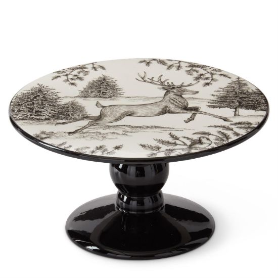Picture of Black & White Reindeer Toile Footed Cake Stand