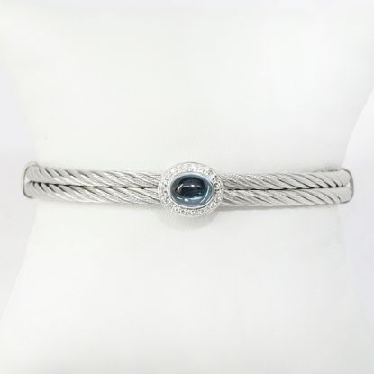 Picture of Stainless Steel and 18k White Gold, Blue Topaz and Diamond Bezel Set Bracelet